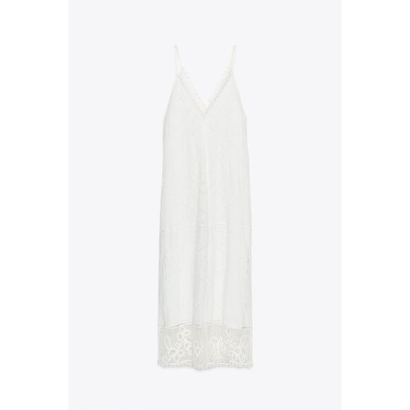 ZARA ZW Collection Embroidered Maxi Dress – Size M – White – NWT - Picture 3 of 4